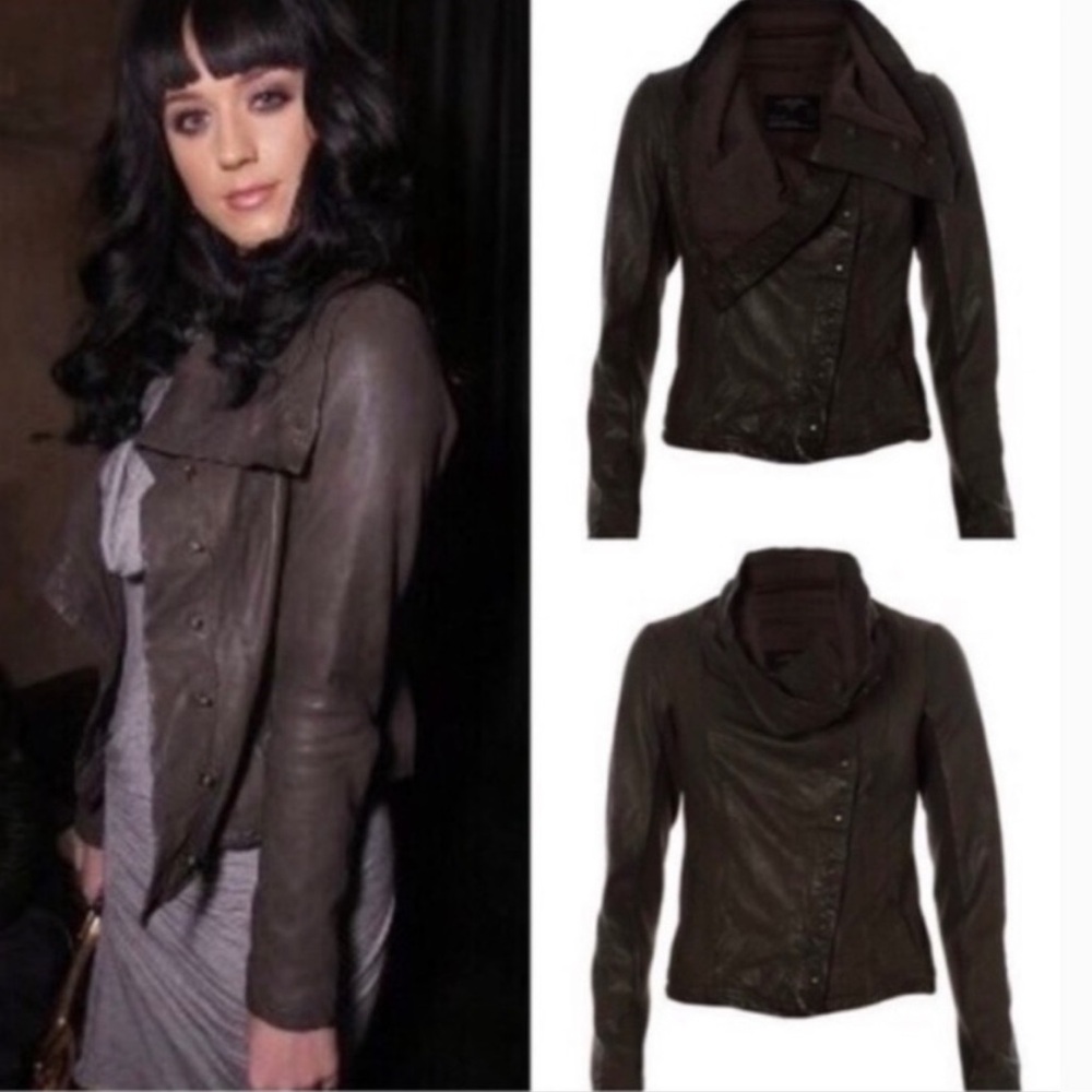 Y2K AllSaints Kaito Lamb Leather Jacket XS | Worn by Katy Perry | RARE Espresso